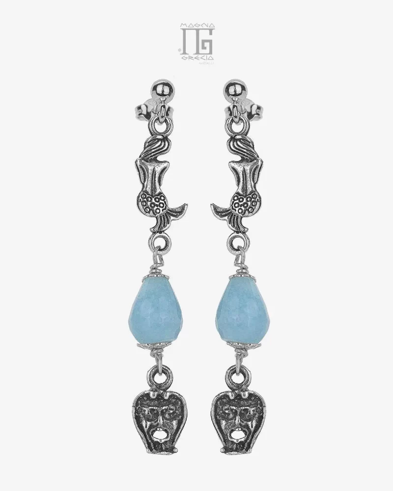 MAGNA GRECIA-Orecchini Argento con Sirene, Maschere e Angelite Marina