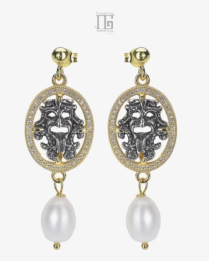 MAGNA GRECIA-Orecchini Argento Maschera Zirconi