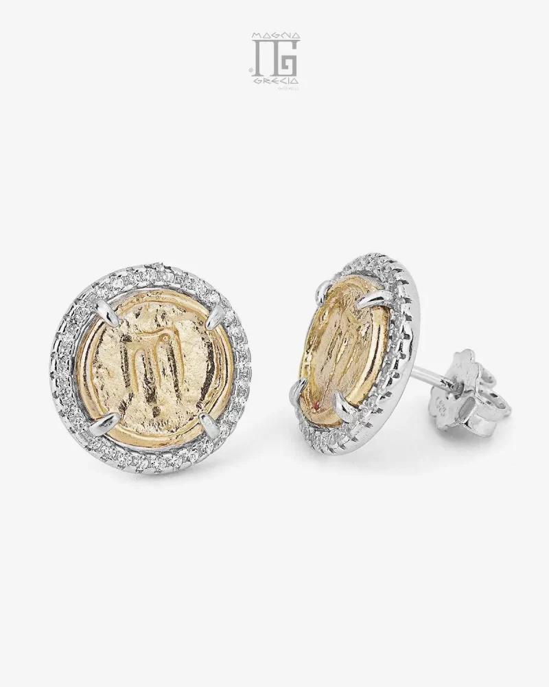 MAGNA GRECIA-Orecchini Argento con Statere e zirconi