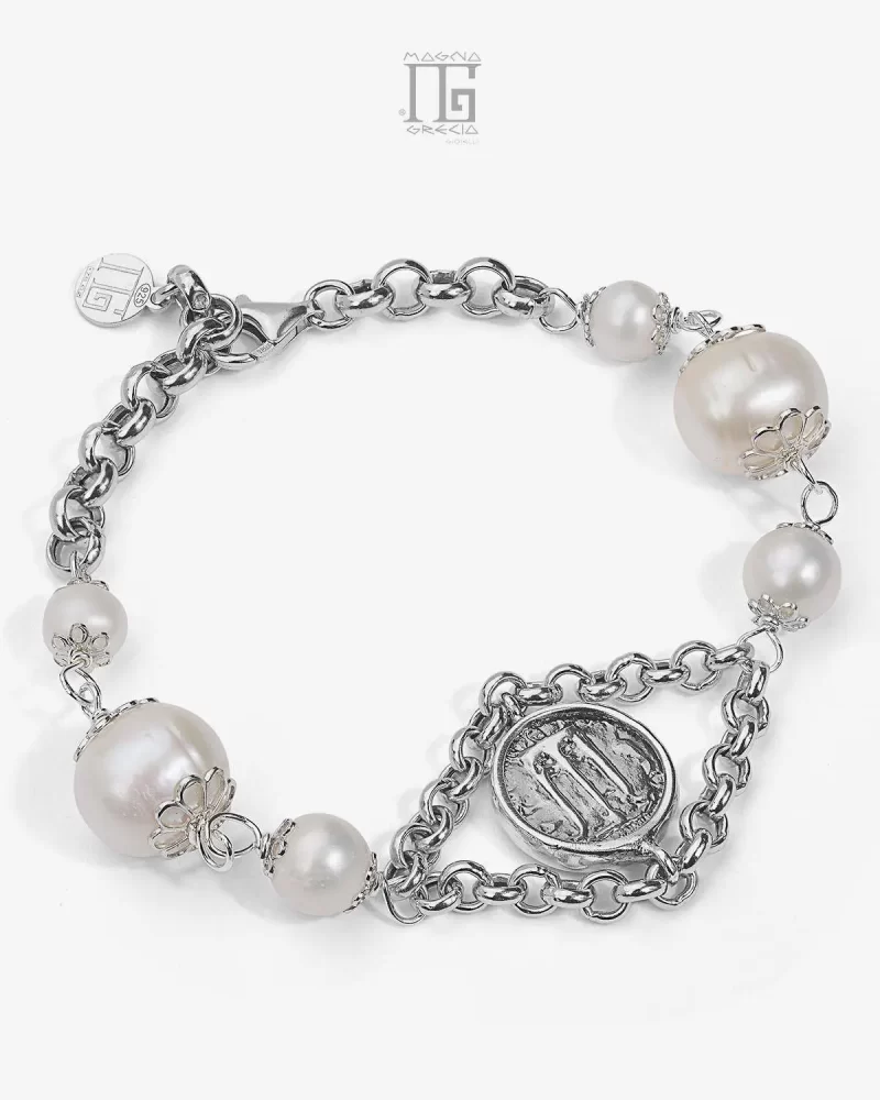 MAGNA GRECIA-Bracciale Argento con Statere e Perle