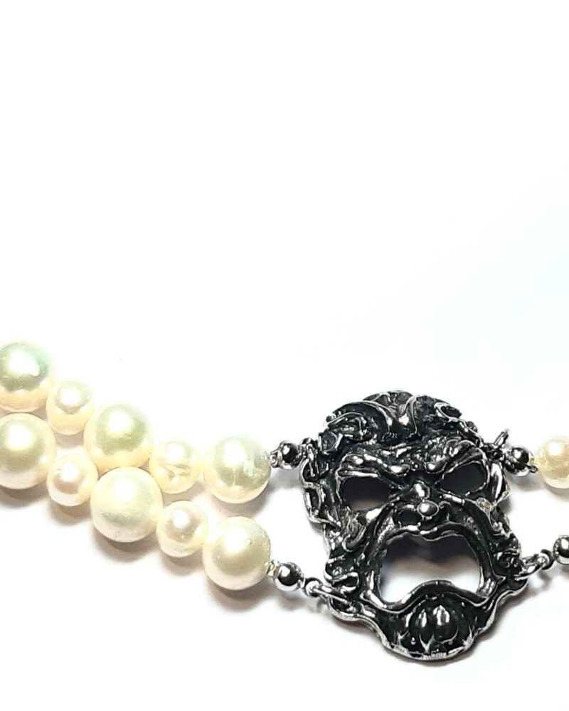 MAGNA GRECIA - Bracciale Argento Maschera Apotropaica e  Perle